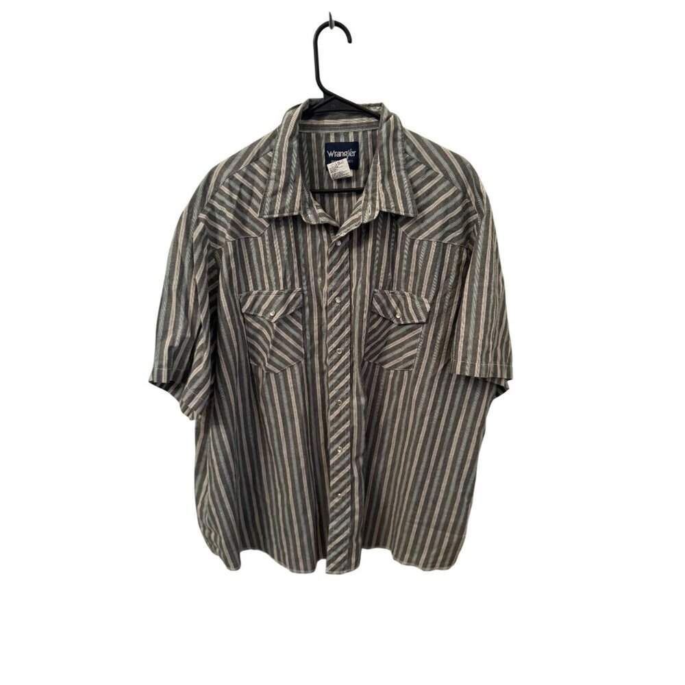 Wrangler pearl snap button down gray/blue shirt size 3xl